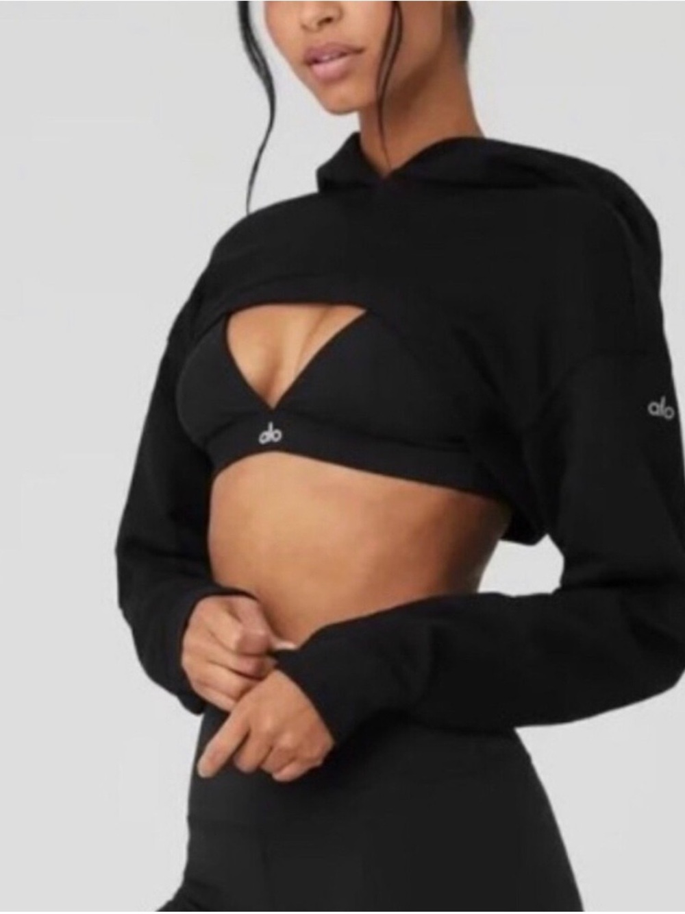 ALO Yoga Black Cropped Shrug It Off Hoodie